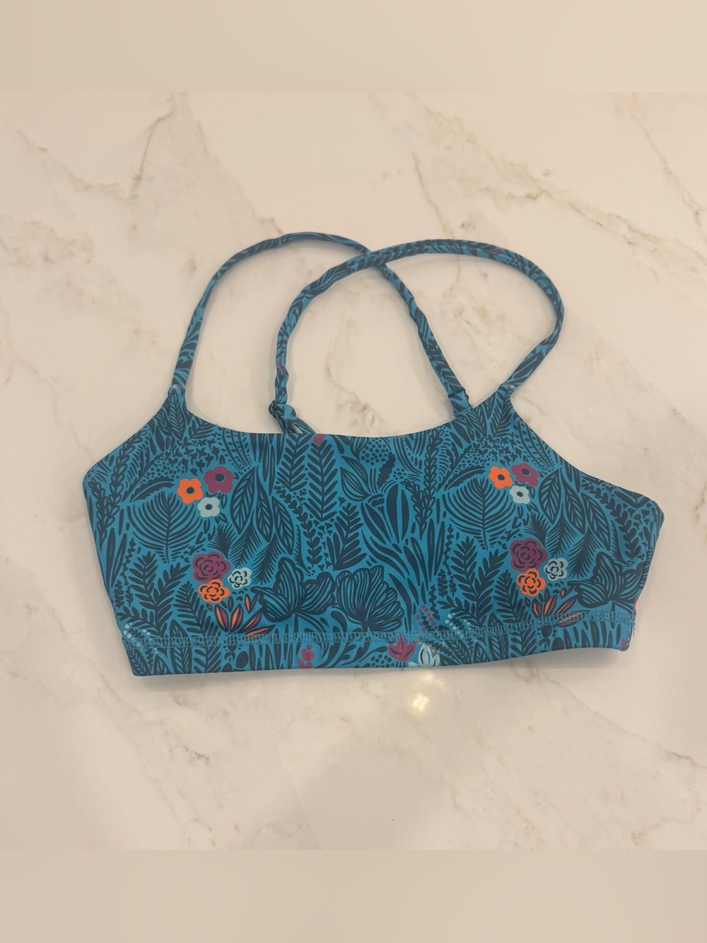 Rabbit Running EZ Bra-Vo Sports Bra – Blue Floral – Size S NWOT